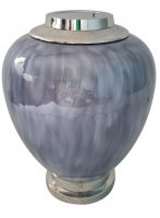 Urna owalna metalowa z elementami mosiężnymi, kolor szary